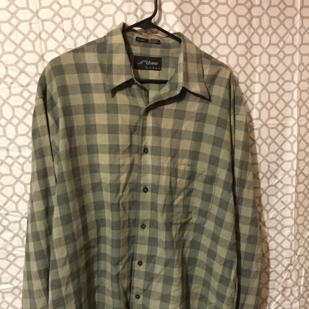 Green Plain Enro button down size L Tall - Picture 2 of 6